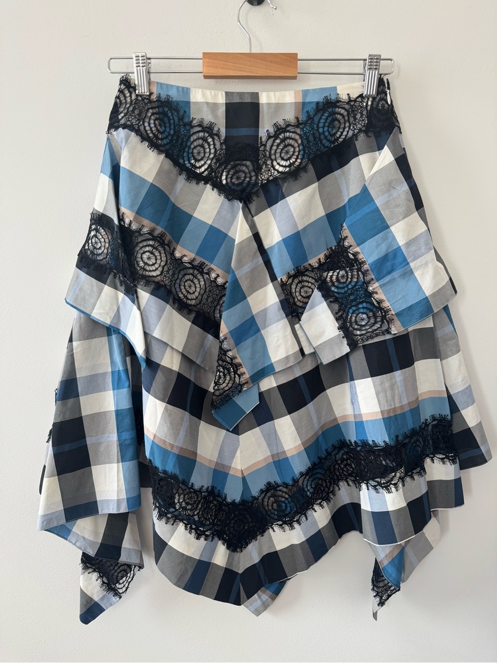 Wes Gordon SS16 Runway Plaid Lace Asymmetrical Midi Skirt Size 6 Designer